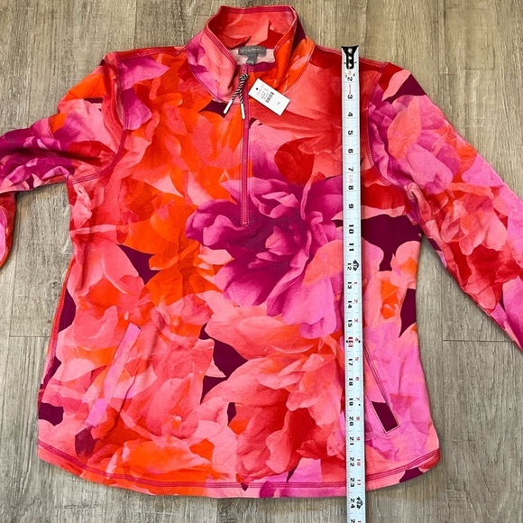 NWT Talbots Vibrant Floral Pink and Orange Quarter-Zip Pullover Medium - Picture 12 of 15